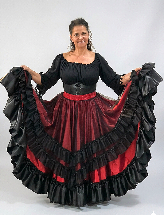 Saia Longa Cigana Modelo Sobre Saia com 14 metros de roda