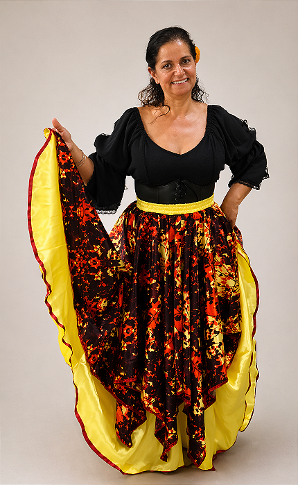 Saia Longa Cigana Modelo Pontas com 10 metros de roda Amarela