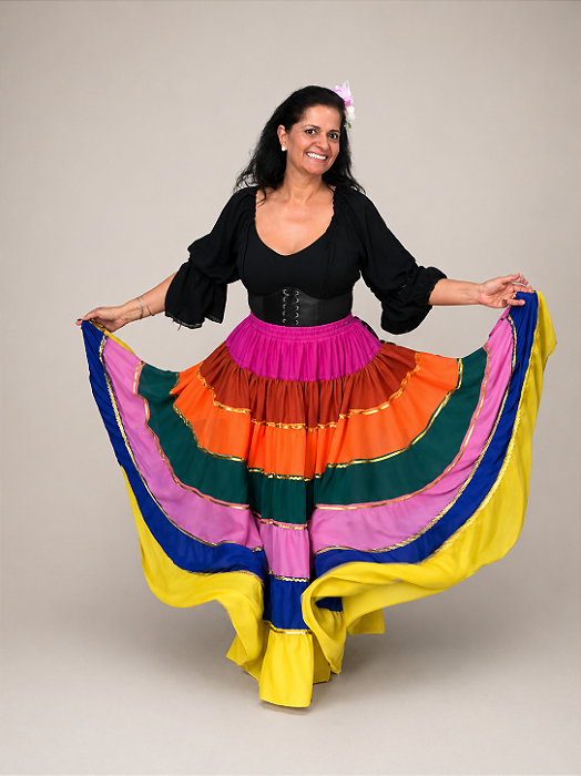 Saia Longa Cigana Modelo 7 cores com 12 metros de roda Amarela