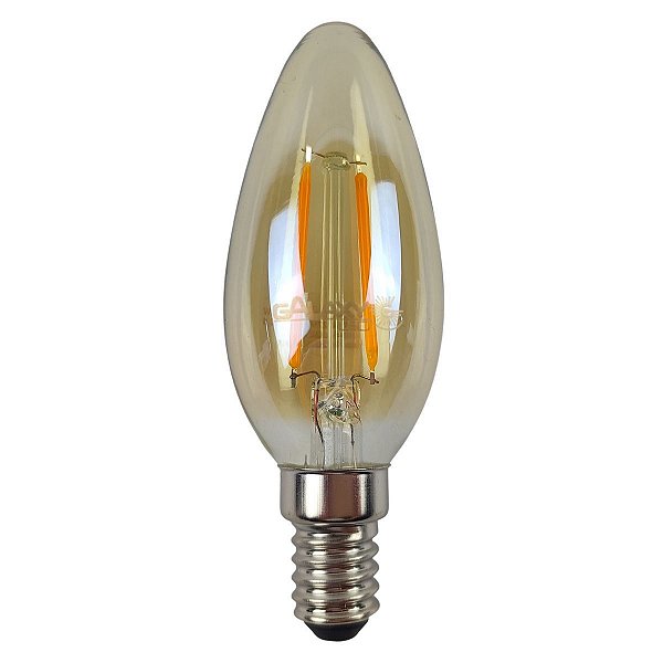 LÂMPADA FILAMENTO LED VELA  2W AMBAR 2200K 127V E14 GALAXY
