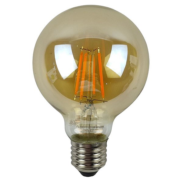 LÂMPADA FILAMENTO LED GLOBO G80 4W AMBAR 2200K GALAXY