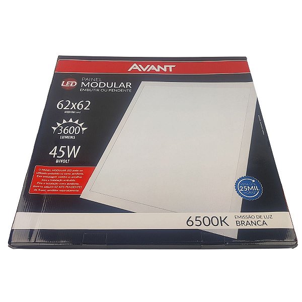 PAINEL PLAFON LED 45W QUADRADO 625X625 EMBUTIR 6500K AVANT