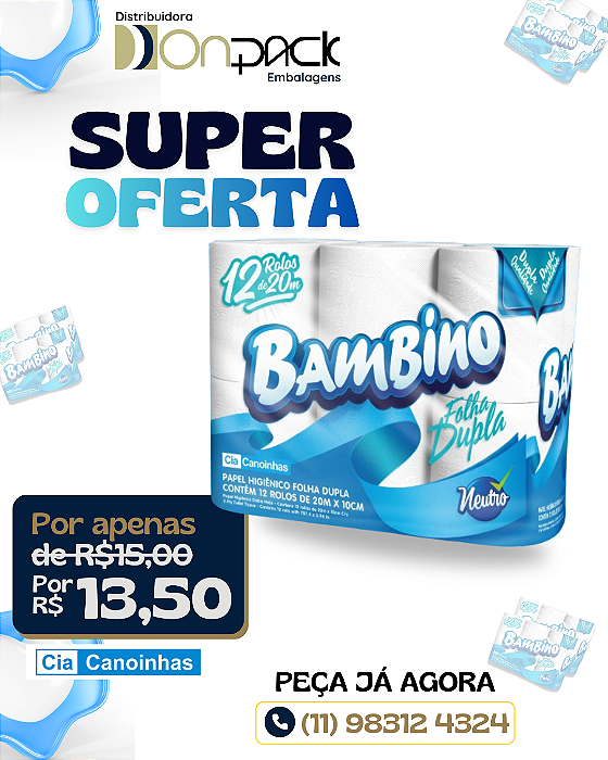 PAPEL HIGIENICO FOLHA DUPLA BAMBINO - 12 ROLOS