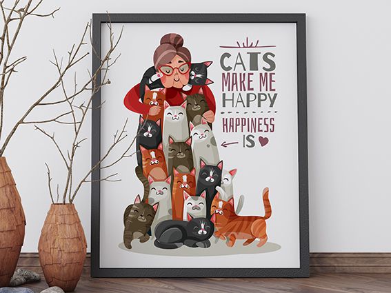 Quadro Decorativo Animais Cats Make Me Happy