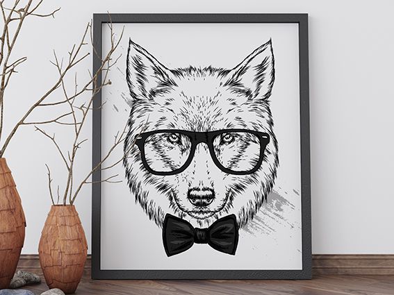 Quadro Decorativo Animais Dog com Óculos e Gravata