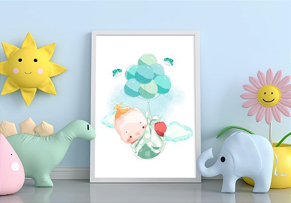 Quadro Decorativo Infantil Bebe e os Balões