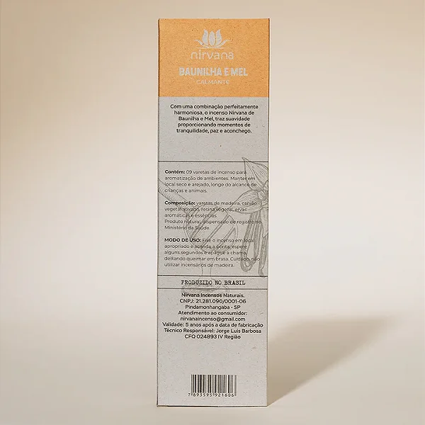 INCENSO NATURAL NIRVANA BAUNILHA E MEL