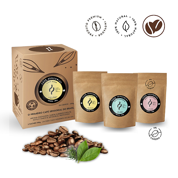 Kit Café Sensorial - GRÃOS - Manhã + Tarde + Noite 3 x 100g = Caixa 300g