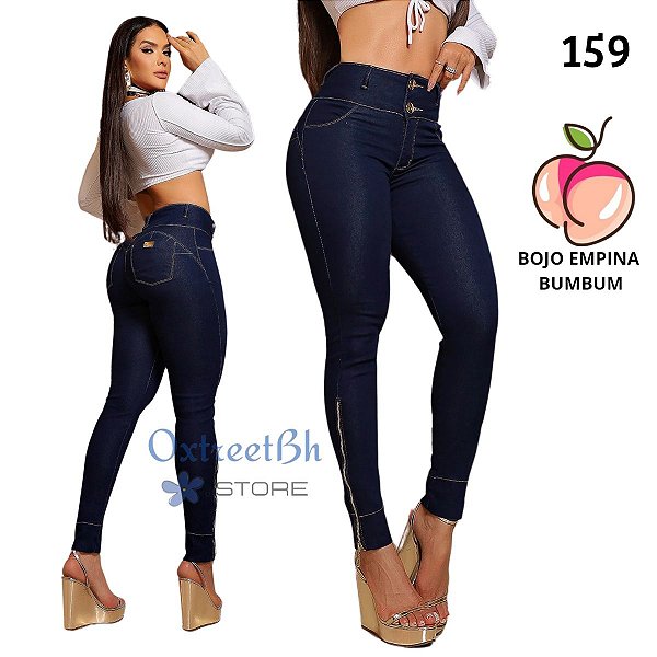 Calça jeans dark blue ziper perna