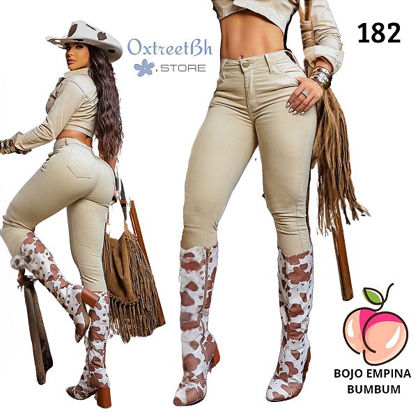 Calça bege natural bolso faca