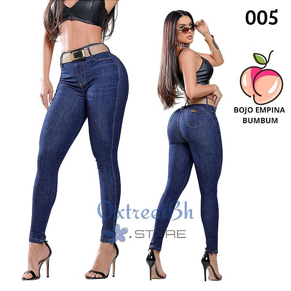 Calça basica azul escuro cinto personalizado