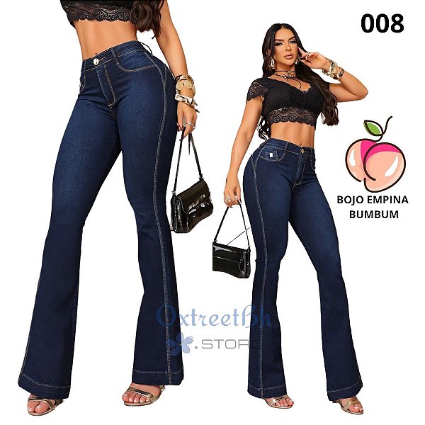 Calça flare azul escuro luxo