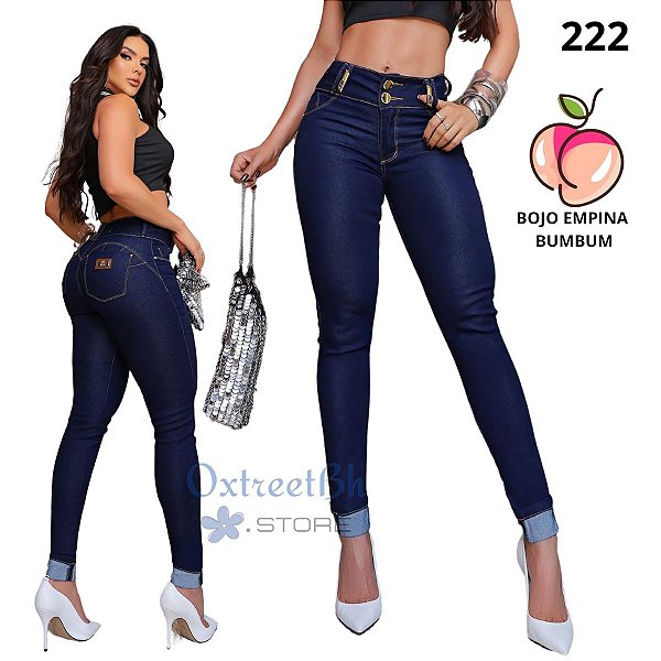 Calça jeans azul royal cós anatómico com bojo embina bumbum