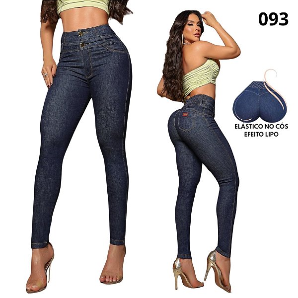 Calça cós duplo com elástico empina bumbum