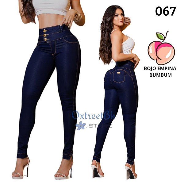 Calça azul royal cós duplo com bojo empina bumbum