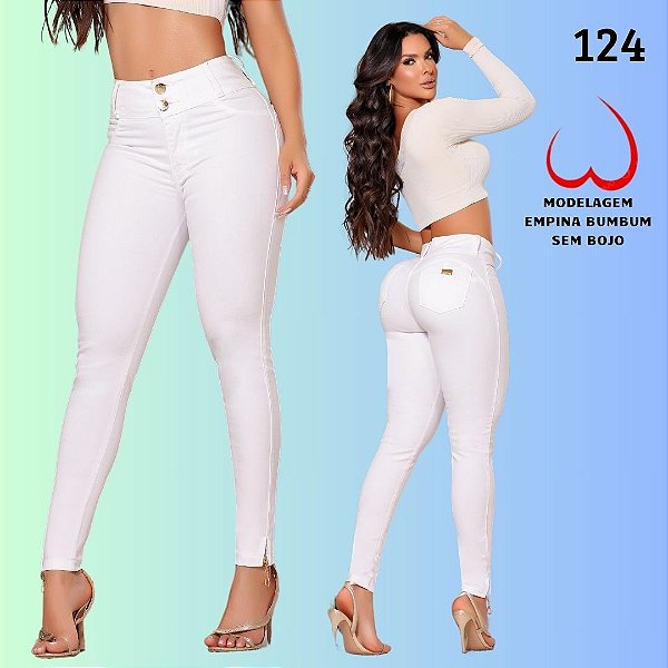 Calça branca cós anatômico com lycra