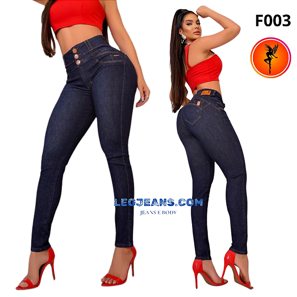 Calça skinny Marinho com lycra e cós super alto