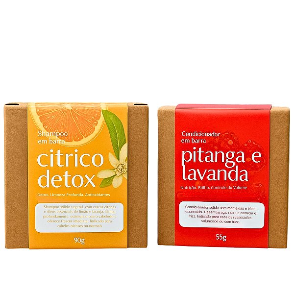 Kit Shampoo Cítrico e Condicionador Sólido Pitanga - Limpeza Profunda Cabelos Oleosos/Normais