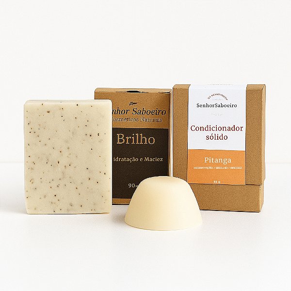 Kit Shampoo Sólido Aloe Vera e Condicionador Pitanga - Hidratação, Anti Queda, Anti Caspa - Cabelos Secos/Normais