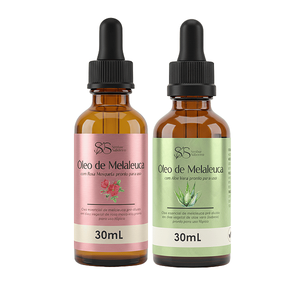 Kit Óleos de Essencial Melaleuca com Rosa Mosqueta + Aloe Vera 30mL - Clareamento de manchas, Estrias, Celulites, Cicatrizante e Hidratnte