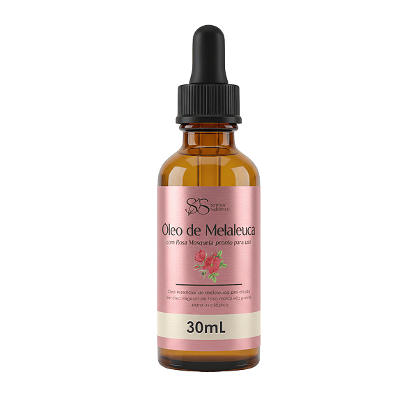 Óleo Essencial de Melaleuca com Rosa Mosqueta 30mL - Potente Clareador de Manchas, Estrias e Celulites
