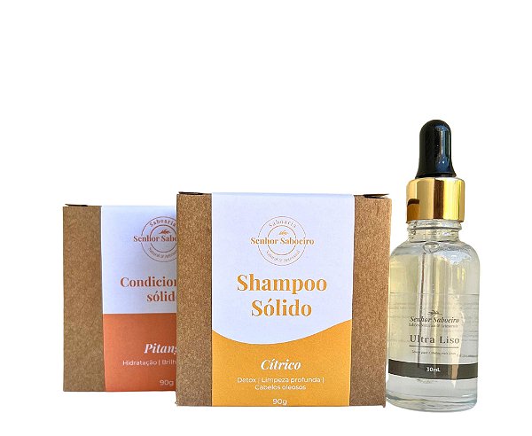 Kit Cabelos Lisos - Shampoo +  Condicionador + Sérum Capilar Brilho Maciez Hidratação