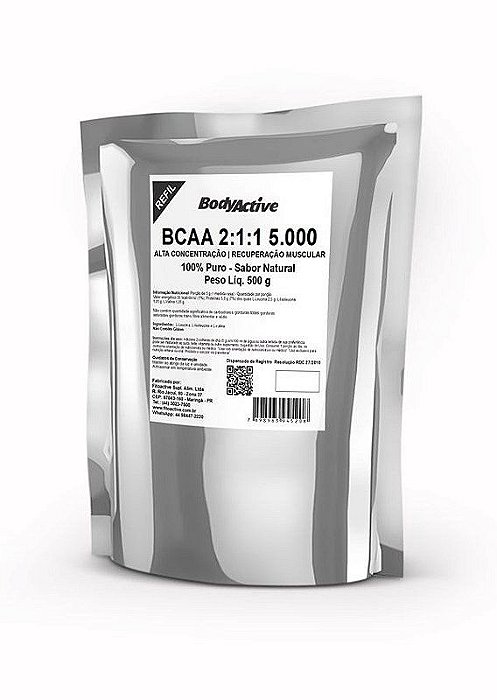 BCAA 2:1:1 Em Pó 500 g Puro Sabor Natural Refil Bodyactive