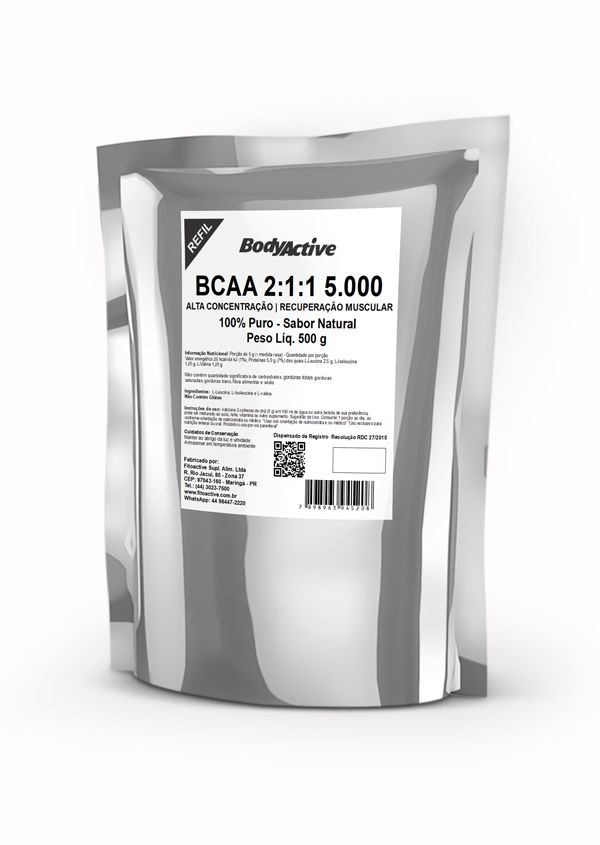 BCAA 2:1:1 Em Pó 500 g Puro Sabor Natural Refil Bodyactive
