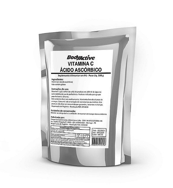 Vitamina C Ácido Ascórbico em Pó 500 g Bodyactive