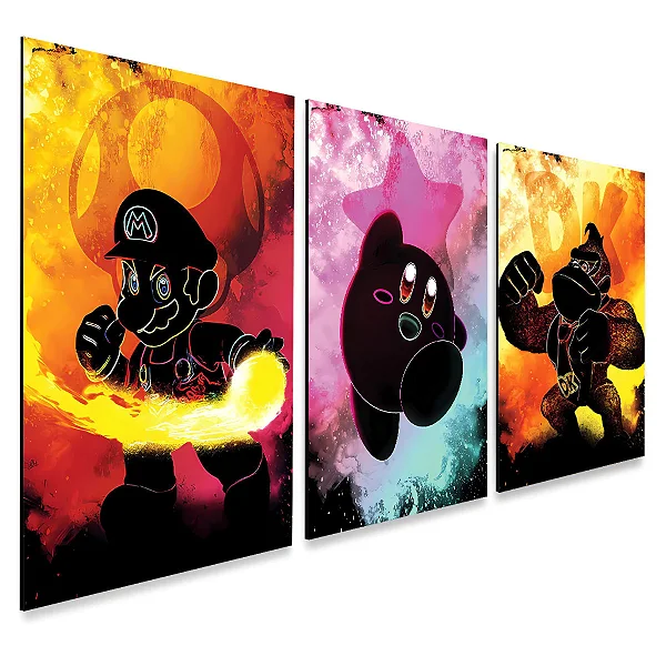 Kit 3 Quadros decorativos Games Retro