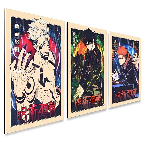 Kit 3 Quadros decorativos Jujutsu Kaisen