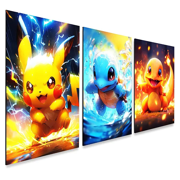 Kit 3 Quadros decorativos Pokemon