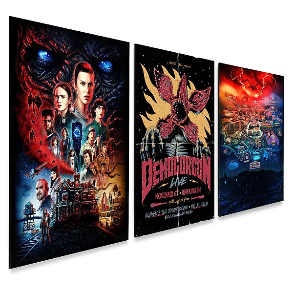 Kit 3 Quadros decorativos Stranger Things