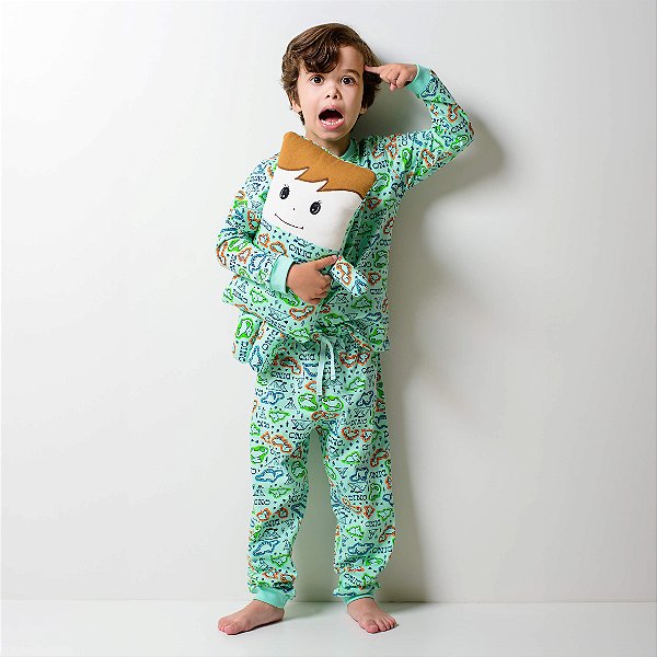 Kit Pijama Infantil Masculino Algodão Dinossauro Com Naninha