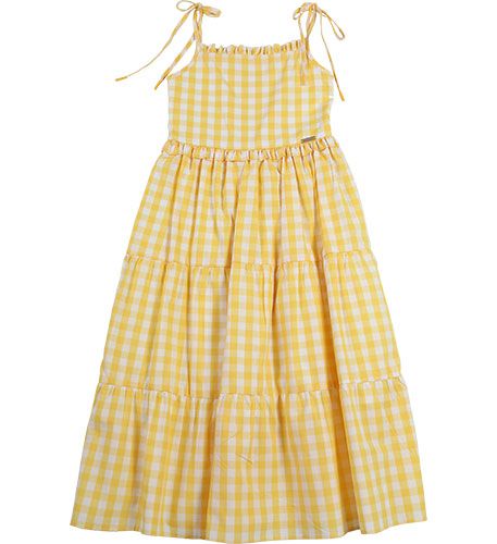 Vestido Longo Estampado Xadrez Vichy Rodado em Viscose Sob Branco e -  Amarelo