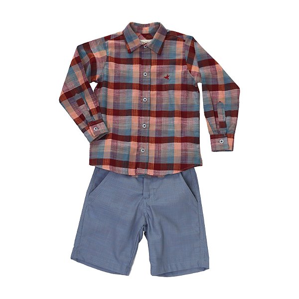 CONJUNTO CAMISA XADREZ E BERMUDA CINZA