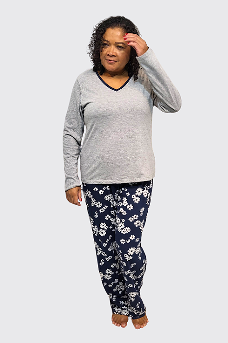 Pijama Manga Longa Calça Florida
