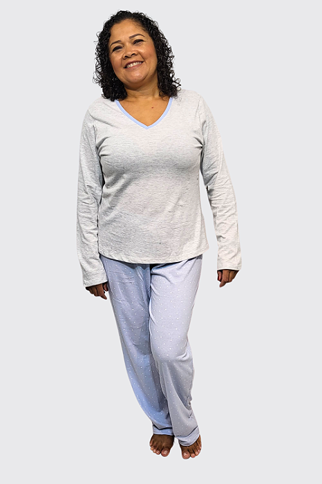 Pijama Feminino Manga Longa com Bolinhas