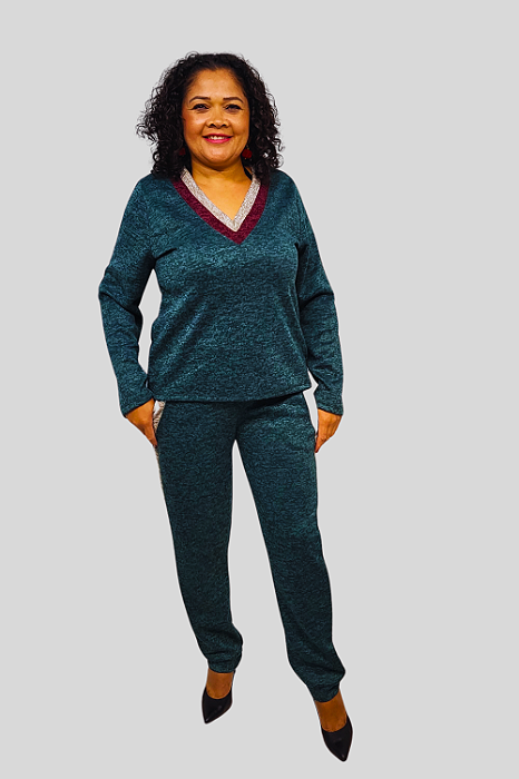 Conjunto Feminino Tricot Melange Plus Size