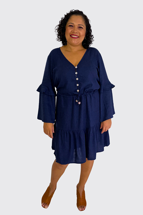 Vestido Curto Manga Flare