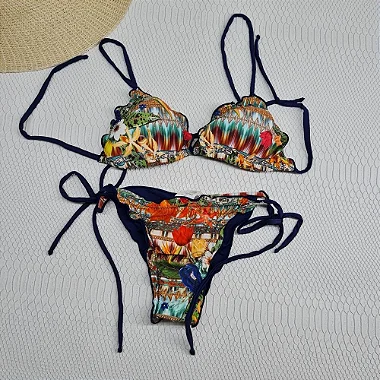 Biquíni Feminino Cortininha Tanga franzida de Amarrar com bojo opcional