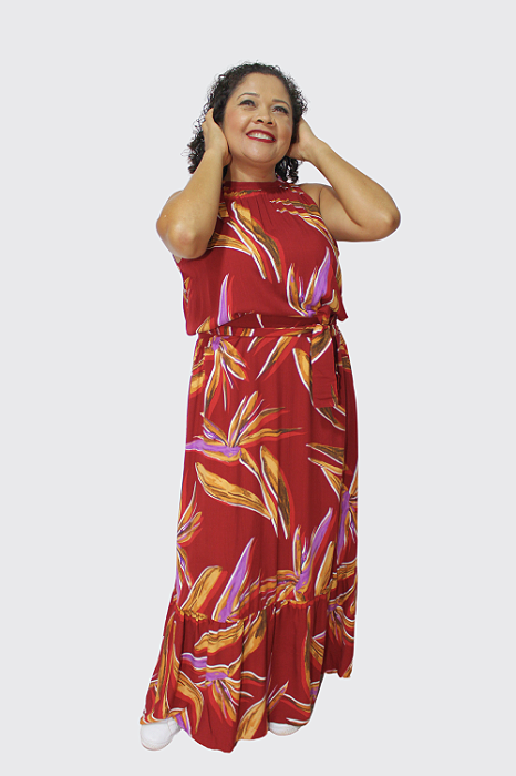 Vestido Feminino Longo  Gola trapézio