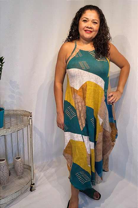 Vestido Feminino Midi com Alça Fina