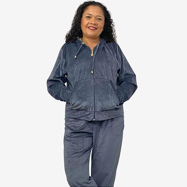 Conjunto Feminino de Frio Plus Size em Plush com Touca e Bolsos – G1 ao G3