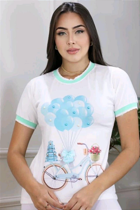 T-shirt Estampada com Mangas Curtas Feminina