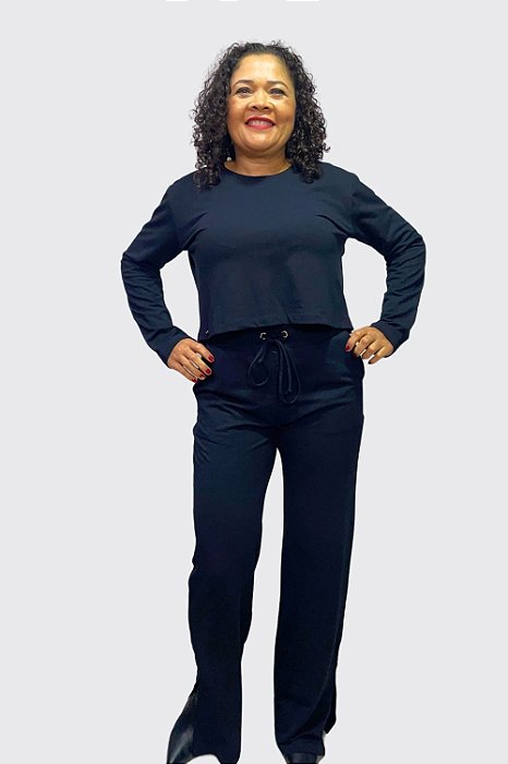 Conjunto Feminino K2B em Moletinho com Gola Canoa e Calça com Regulador