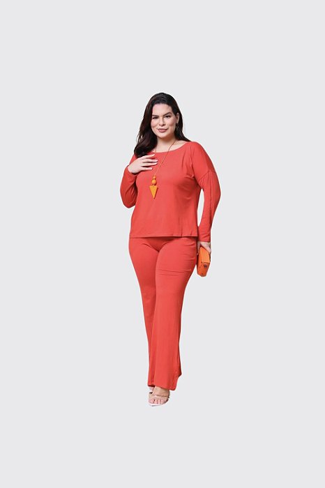 Conjunto Feminino Viscolycra Manga Longa com Gola Canoa