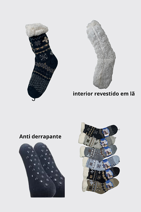 Meia Térmica Masculina Forrada com Lã e Antiderrapante – Ultra Quentinha