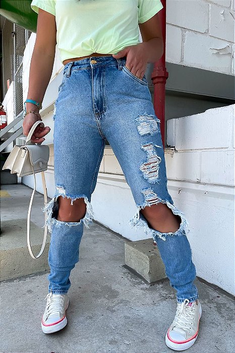CALÇA JEANS BAGGY NEW DESTROYED AZUL 