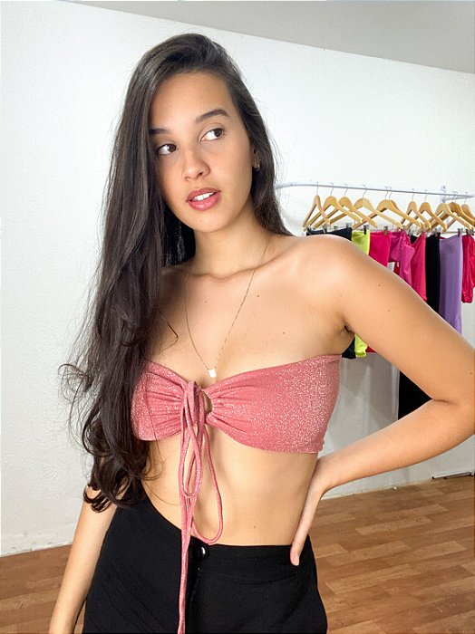 Top Amarração Isis Lurex Salmão
